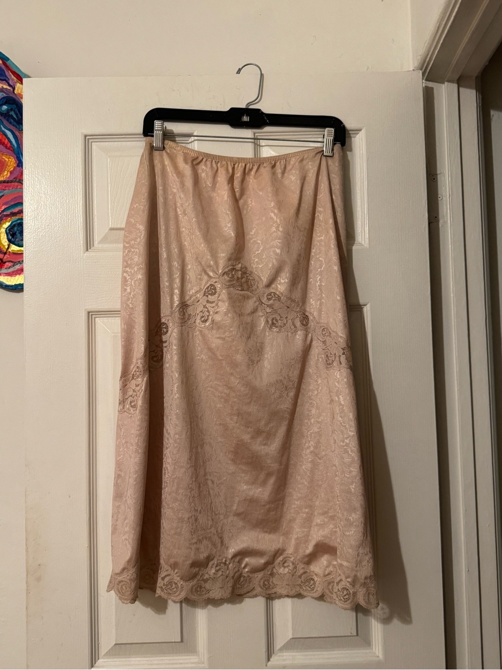 Vintage Blush Lace-Trim Midi Skirt